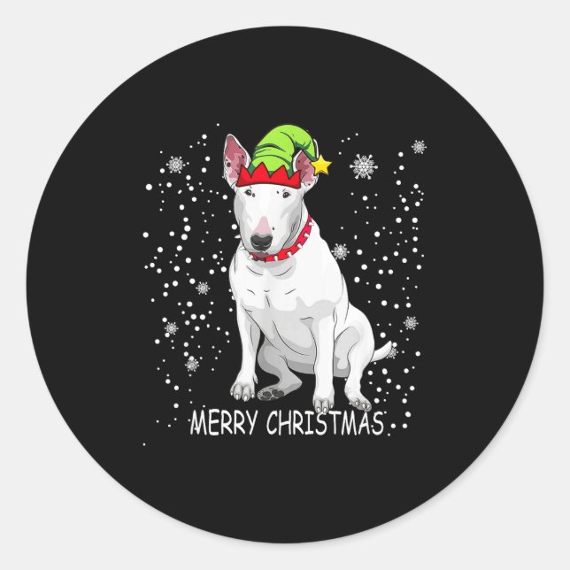 Adesivo Redondo Bull Terrier Dog Tree Christmas Sweater Xmas Dogs  (Frente)