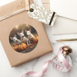 Adesivo Redondo Bull Terrier Puppy Autumn Delight Pumpkin