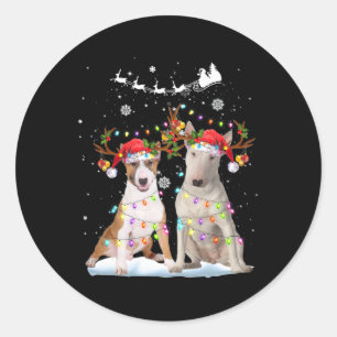 Adesivo Redondo Bull Terrier Reindeer Santa Hat Cristo Luzes de Na