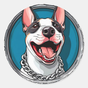 Adesivo Redondo Bull Terrier Sorridente Fofo 🐾 Arte de Cachorro A