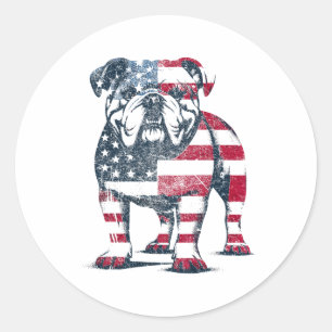 Adesivo Redondo Bulldog Amante Bandeira Americana Patriótica Estad