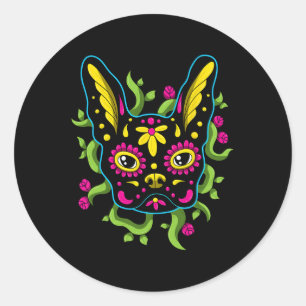 Adesivo Redondo Bulldog Calavera Dia De Los Muertos Dogs