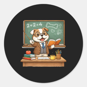 Adesivo Redondo Bulldog Engraçado Está Ensinando Design