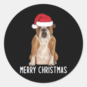 Adesivo Redondo Bulldog Feliz Inglês Bulldog Natal 1