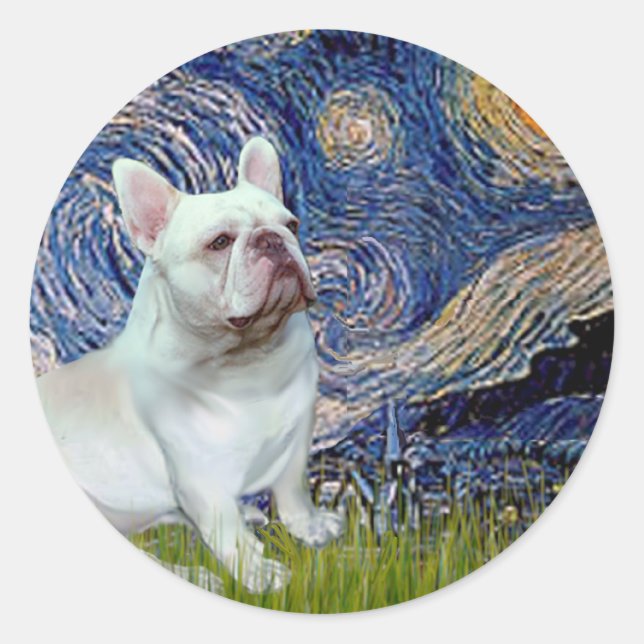 Adesivo Redondo Bulldog Francês (4S) - Noite Estrelada (Frente)