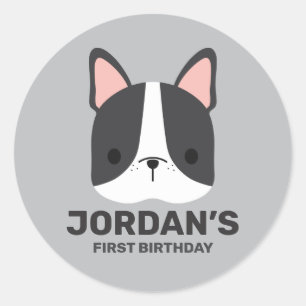 Adesivo Redondo Bulldog Francês Bonito com Nome Personalizado