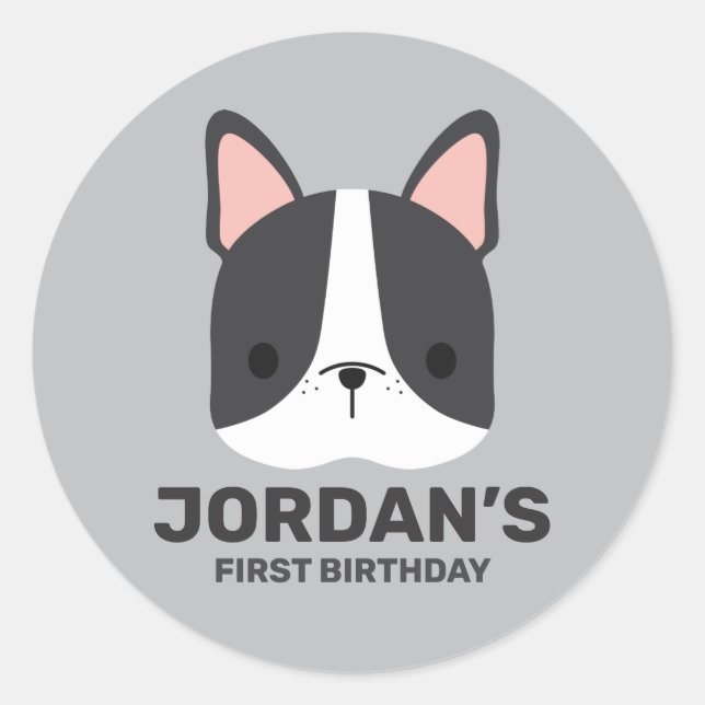 Adesivo Redondo Bulldog Francês Bonito com Nome Personalizado (Frente)