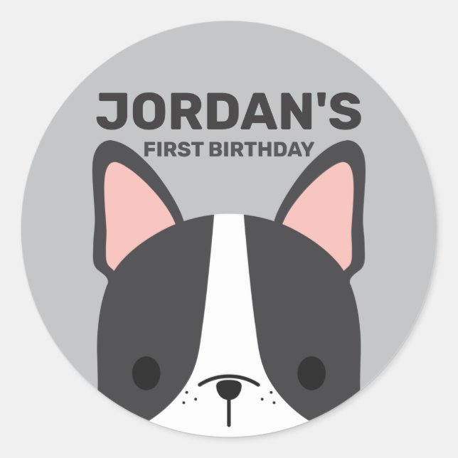 Adesivo Redondo Bulldog Francês Bonito com Nome Personalizado (Frente)