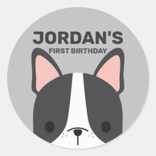 Adesivo Redondo Bulldog Francês Bonito com Nome Personalizado