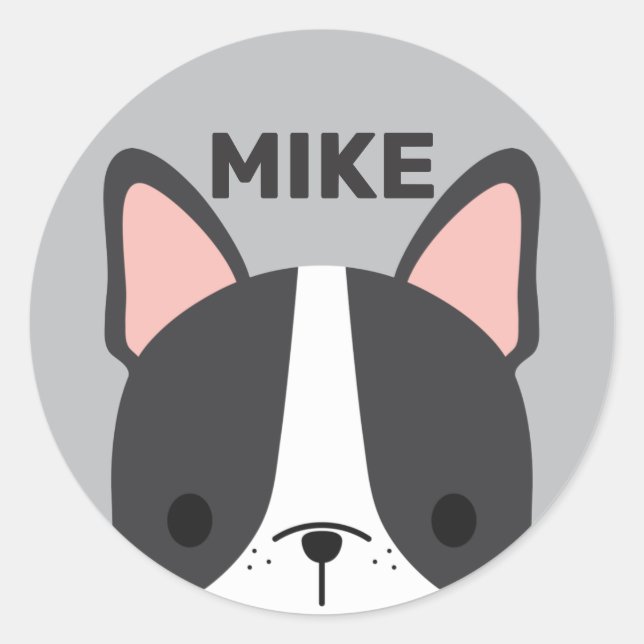 Adesivo Redondo Bulldog Francês Bonito com Nome Personalizado (Frente)