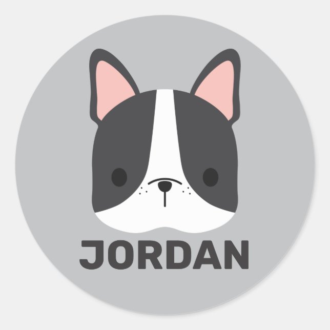 Adesivo Redondo Bulldog Francês Bonito com Nome Personalizado (Frente)