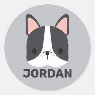 Adesivo Redondo Bulldog Francês Bonito com Nome Personalizado