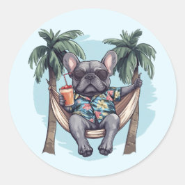 Adesivo Redondo Bulldog Francês com Camisa Havaiana