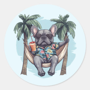 Adesivo Redondo Bulldog Francês com Camisa Havaiana