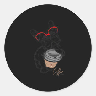 Adesivo Redondo Bulldog Francês com Gles Café Presente