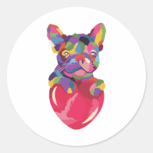 Adesivo Redondo Bulldog Francês de Coração Vermelha
