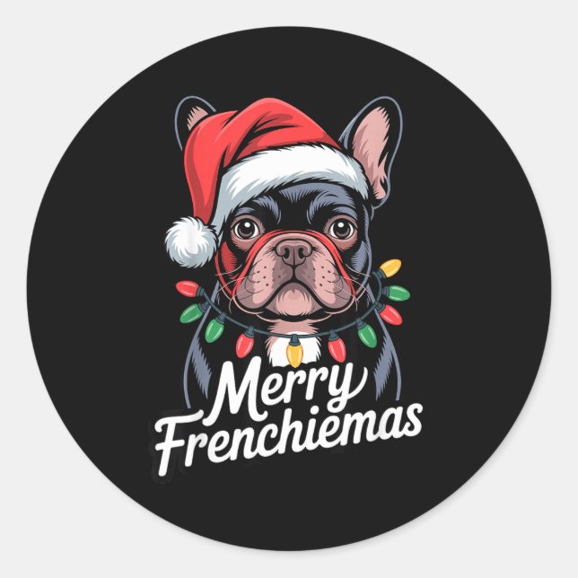 Adesivo Redondo Bulldog Francês Feliz Frenchiemas Chapéu de Papai  (Frente)