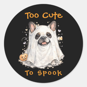 Adesivo Redondo Bulldog Francês Halloween Fantasma Fofo
