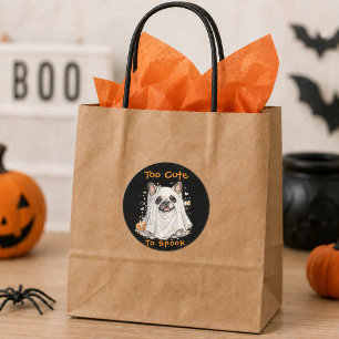 Adesivo Redondo Bulldog Francês Halloween Fantasma Fofo