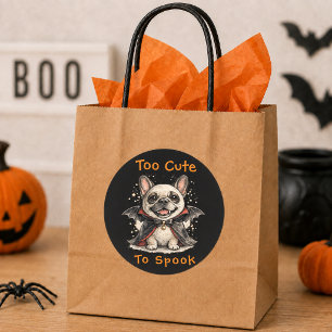 Adesivo Redondo Bulldog Francês Halloween Morcego Vampiro Fofo