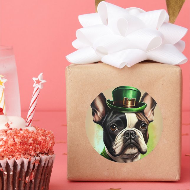 Adesivo Redondo Bulldog francês na Rua. (Festa)