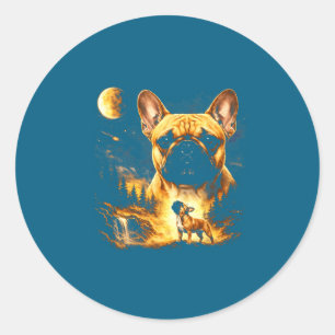 Adesivo Redondo Bulldog francês uivando para a lua vintage 90s