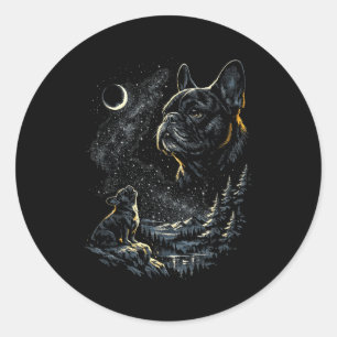 Adesivo Redondo Bulldog francês uivando para a lua vintage 90s eng