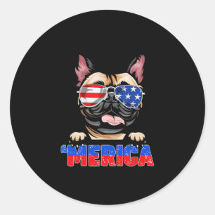 Adesivo Redondo Bulldog Frenchie Merica Veste Sungles 4 De Julho