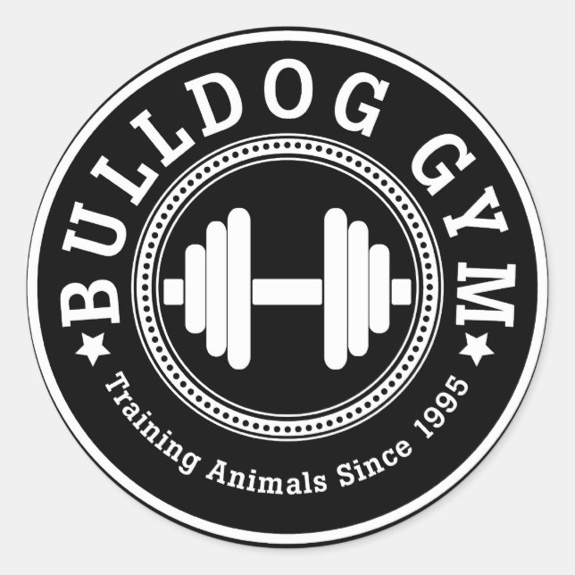 Adesivo Redondo Bulldog Gym Dumbbell Sticker (Frente)