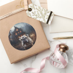 Adesivo Redondo Bulldog Halloween Scary