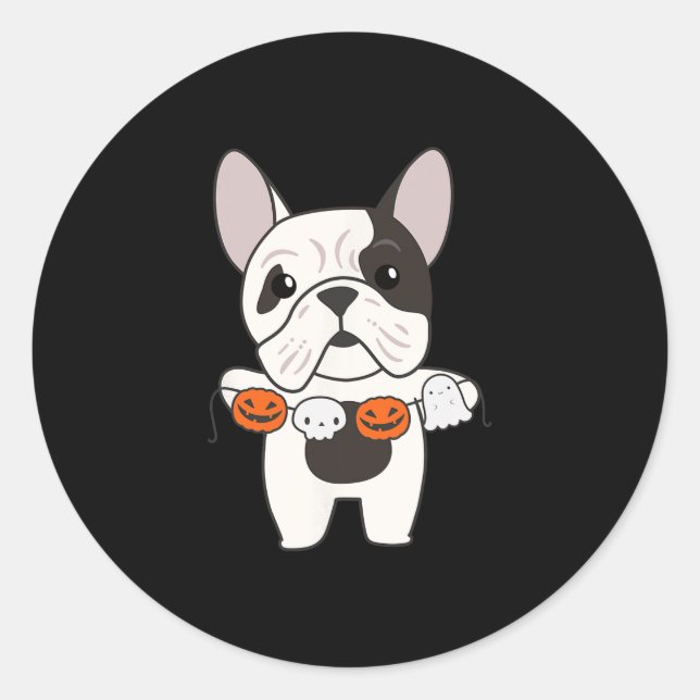 Adesivo Redondo Bulldog Happy Halloween Pumpkin Dogs Halloween (Frente)