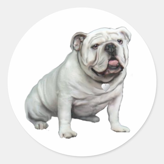Adesivo Redondo Bulldog Inglês - Branco 1 (Frente)