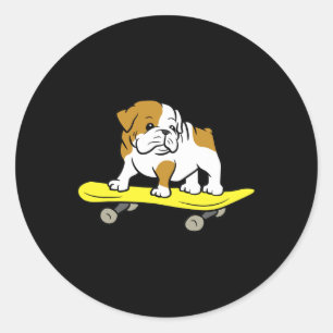 Adesivo Redondo Bulldog Inglês Cachorro Skate Patinador Bulldog