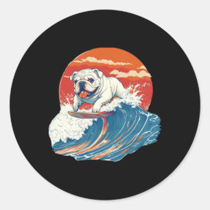 Adesivo Redondo Bulldog Inglês Cachorro Surfe Surfista 