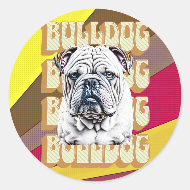 Adesivo Redondo Bulldog Inglês com Fonte Retroativa (Frente)