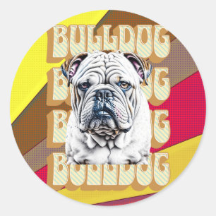 Adesivo Redondo Bulldog Inglês com Fonte Retroativa