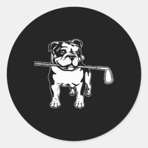 Adesivo Redondo Bulldog Inglês Com Paus de Golfe Dono de Cachorro