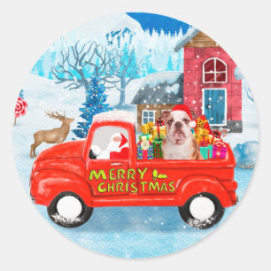 Adesivo Redondo Bulldog Inglês em Caminhão de Entrega de Natal na
