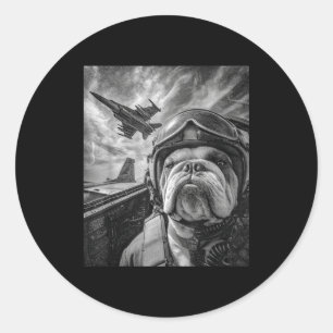 Adesivo Redondo Bulldog Inglês Engraçado Selfie Caça Lote Aviação
