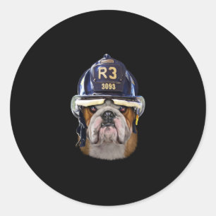 Adesivo Redondo Bulldog Inglês Grumpy Vestindo Helmet para Bombei