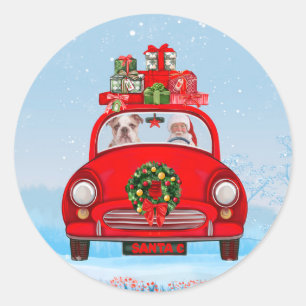 Adesivo Redondo Bulldog Inglês no carro com Papai Noel
