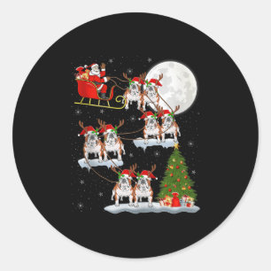 Adesivo Redondo Bulldog Inglês Papai Noel Trenó Voador Divertido M