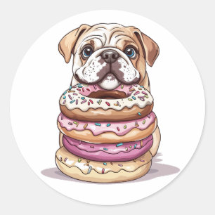 Adesivo Redondo Bulldog Inglês, Rosquinhas borrifadas