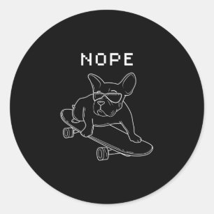 Adesivo Redondo Bulldog Nope Andando No Skateboard Legal Frenchie