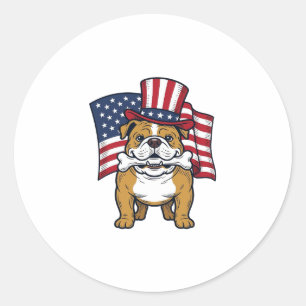 Adesivo Redondo Bulldog Patriótico Com Desenho Vetorial de Bandeir