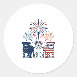 Adesivo Redondo Bulldog Patriótico Fogos de Artifício Design Vetor
