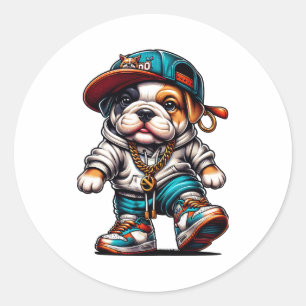 Adesivo Redondo Bulldog Puppy Streetwear – Design Urbano Legal 🐶