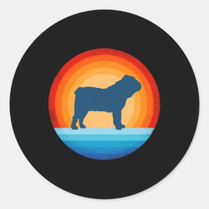 Adesivo Redondo Bulldog Retro Vintage 60s 70s Cachorro Sunset Me E