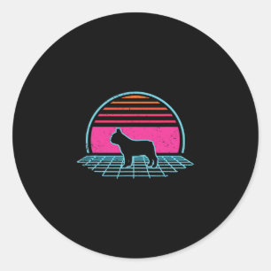 Adesivo Redondo Bulldog Retro Vintage 80s Estilo do Cão com Dotaçã