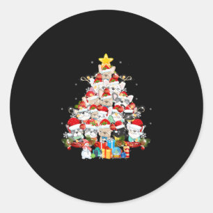 Adesivo Redondo Bulldog Santa Claus Xmas Tree Lights Feliz Natal